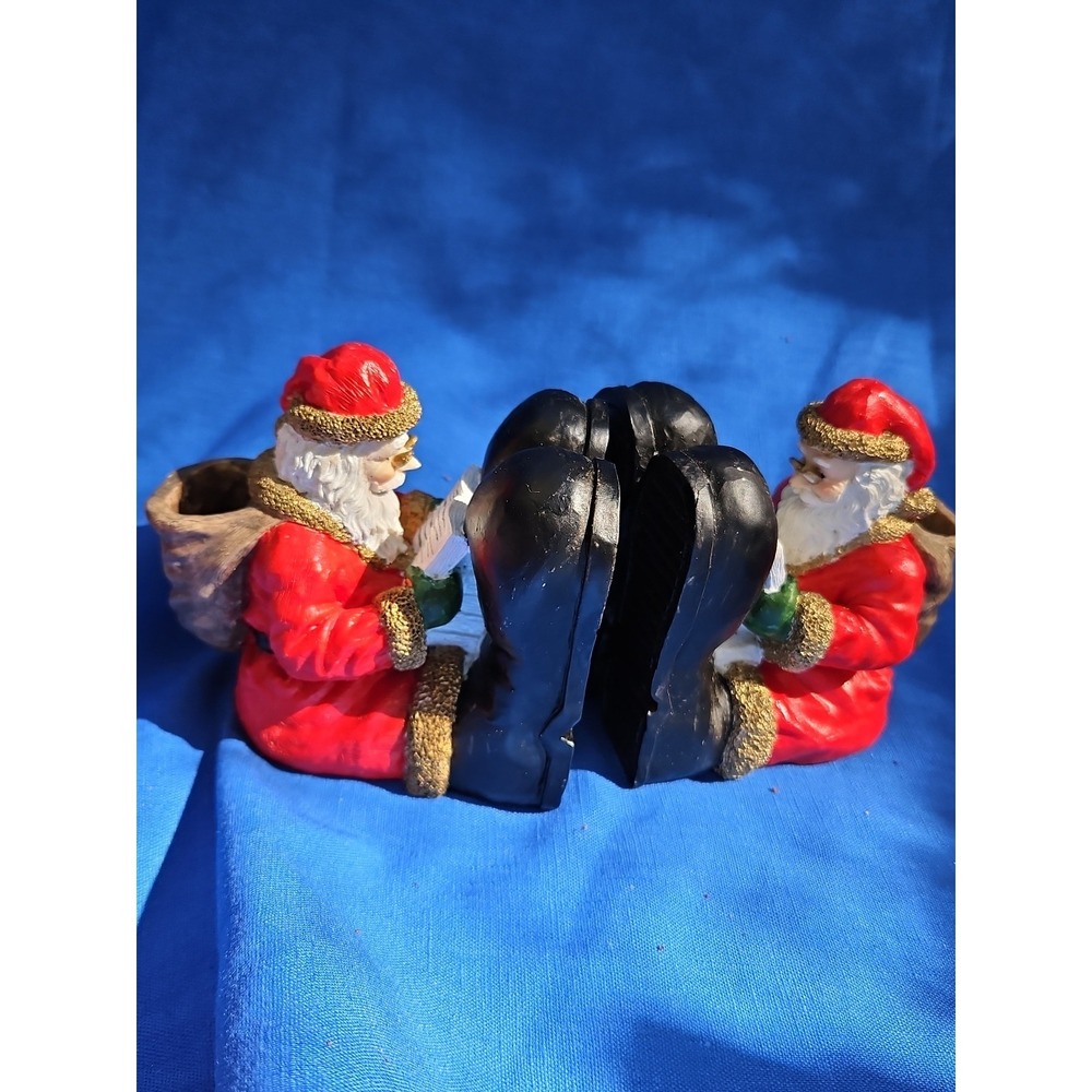 Vintage Christmas Santa Reading Bookends Door Stop Detailed Quality Y2K 90s